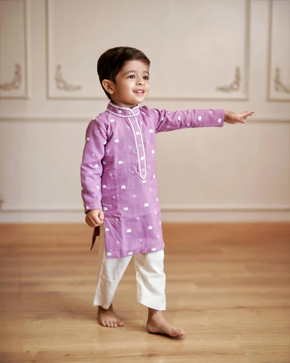 Hand Embroidered Cloud Motif Kurta With Pants