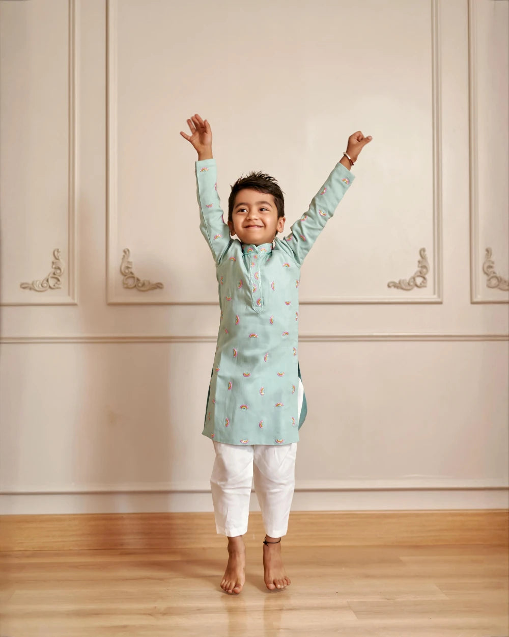 Hand Embroidered Rainbow Kurta With Pants