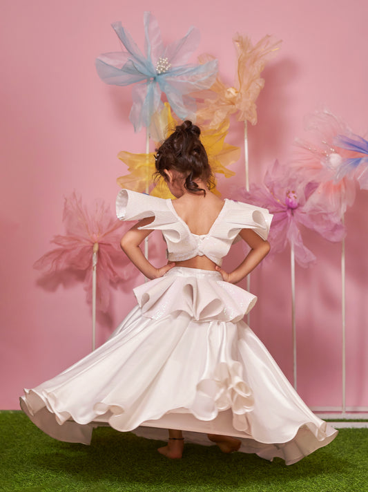 TWO WAY SCALLOP BLOUSE WITH SATIN SKIRT