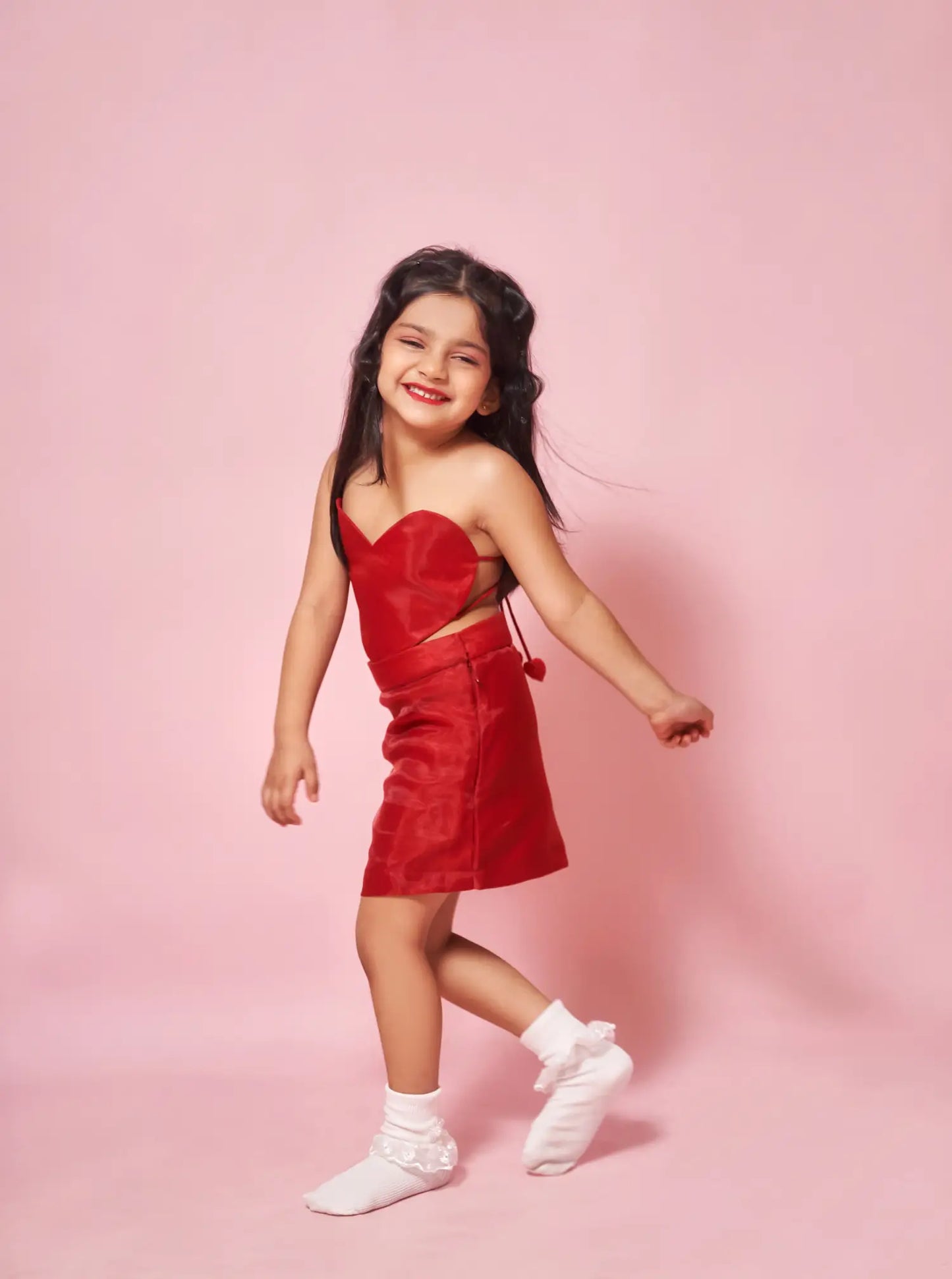 PLAIN ORGANZA DRESS WITH HEART CUTOUT TUBE INNER AND HEART PATCHWORK