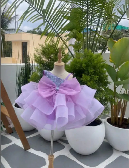 PURPLE ONE SHOULDER PIECE WITH TAILBONE SKIRT AND BIG BOW