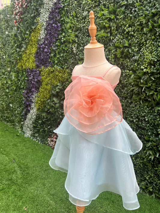 ORGANZA FLOWER BOSSOM WITH KNEE LENGTH PETAL SKIRT