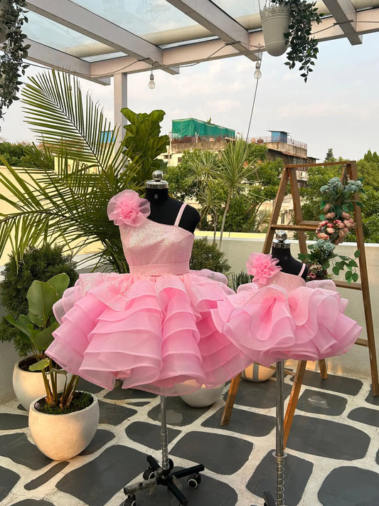 BABY PINK ROSE LAYERED DRESS