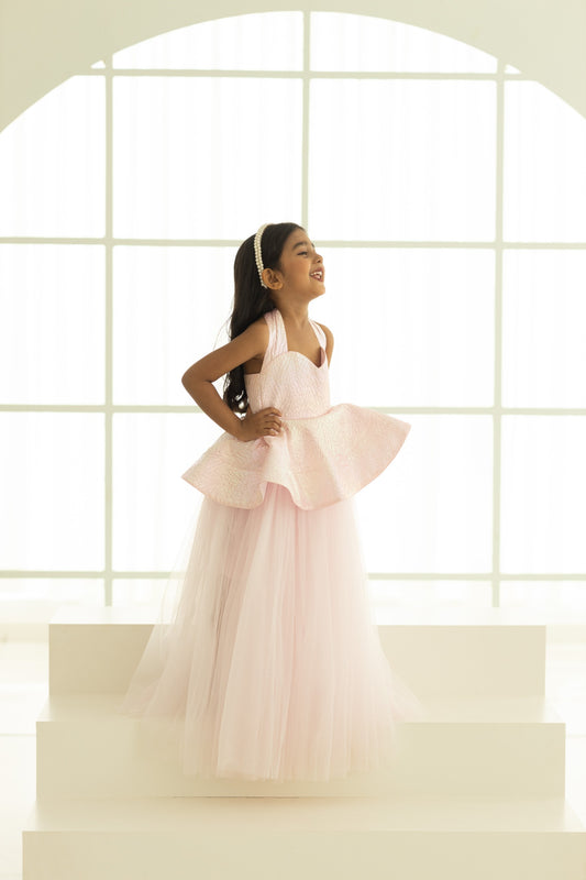PINK METALLIC PEPLUM PIECE WITH A DETACHABLE SKIRT