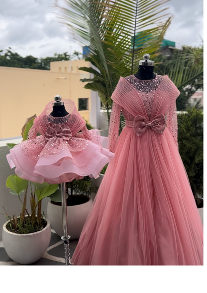Peach Mom Daughter Duo Dress