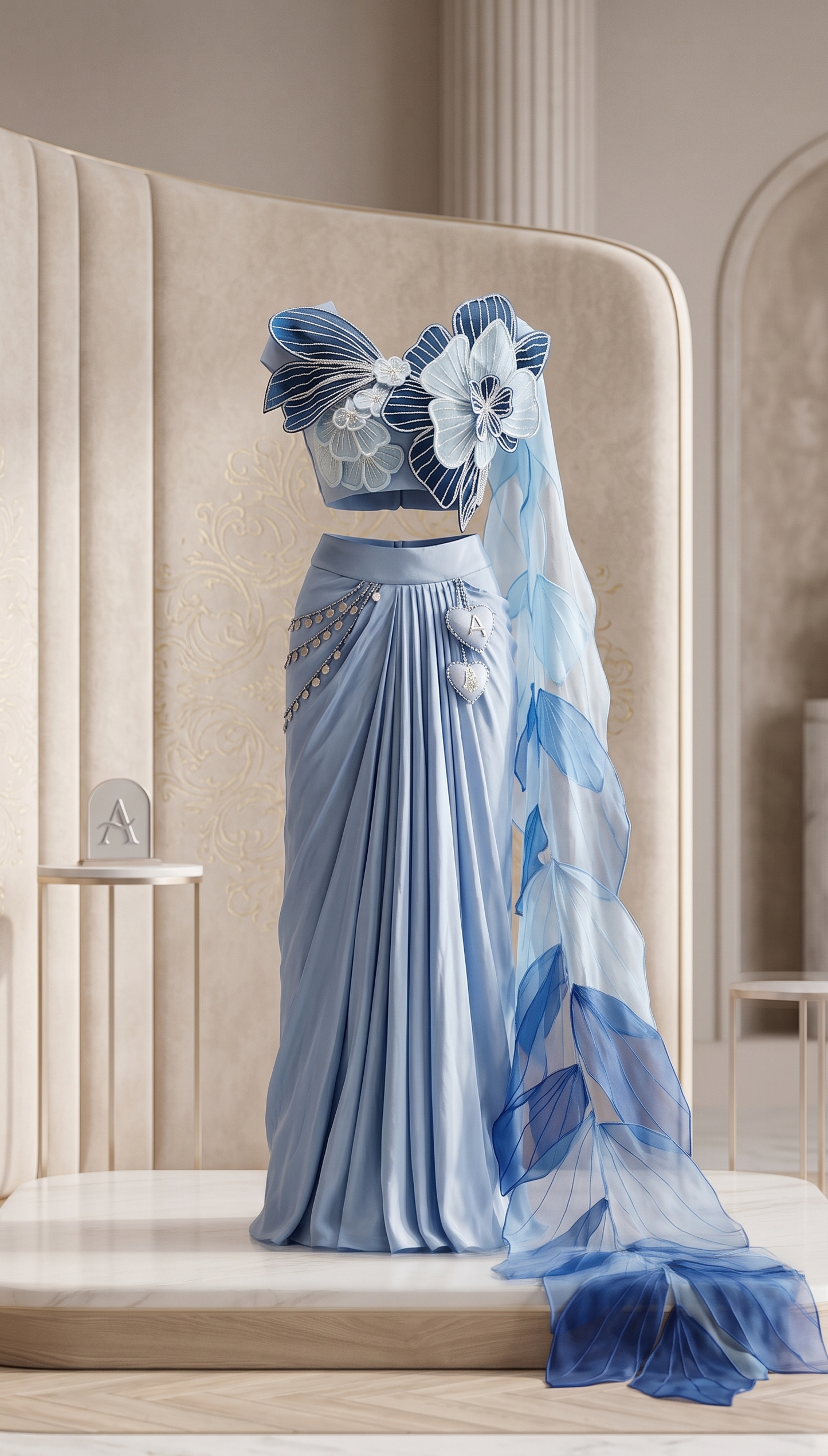 Dark Light Blue Sanjh Lehenga