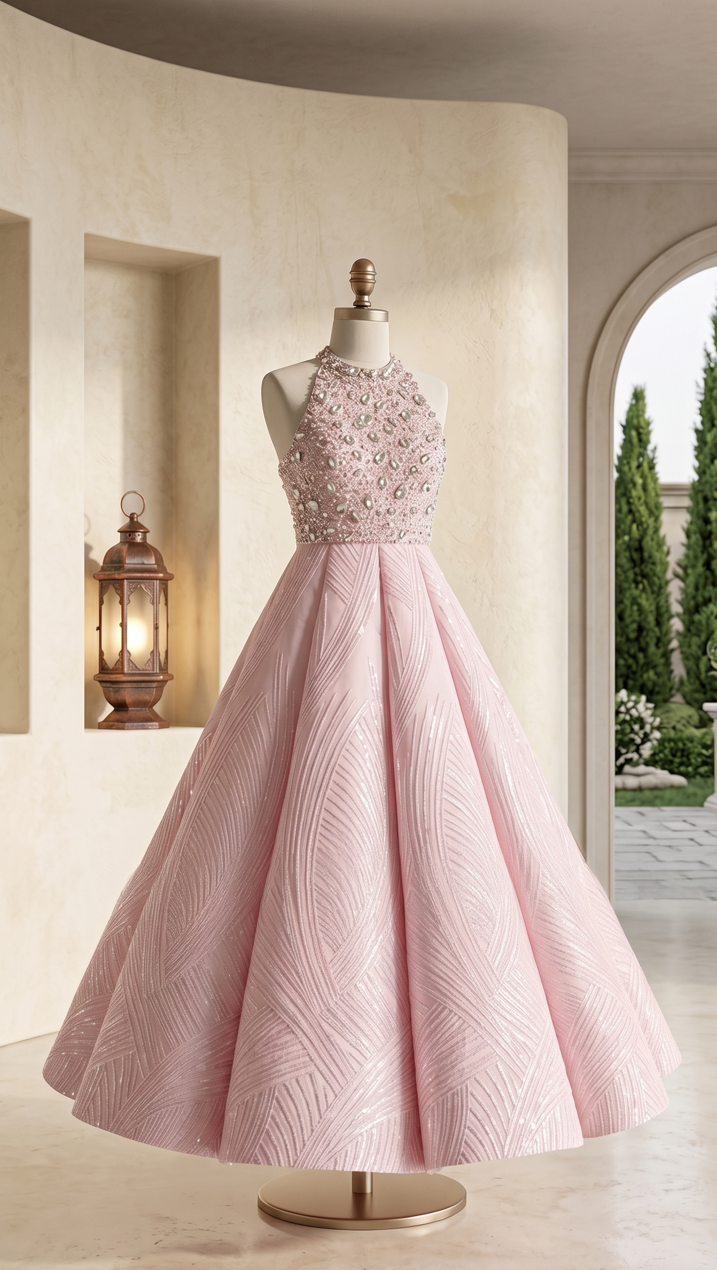Diamond Pink Embroidered Scallop