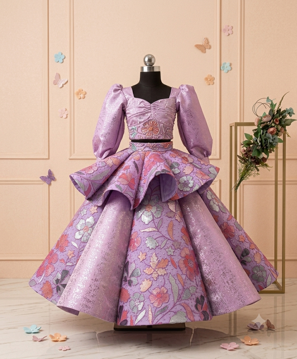 Purple Embroided Double Scallop lehenga