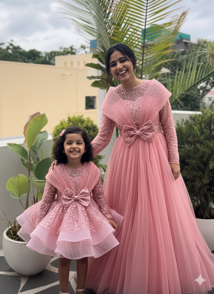 Peach Mom Daughter Duo Dress