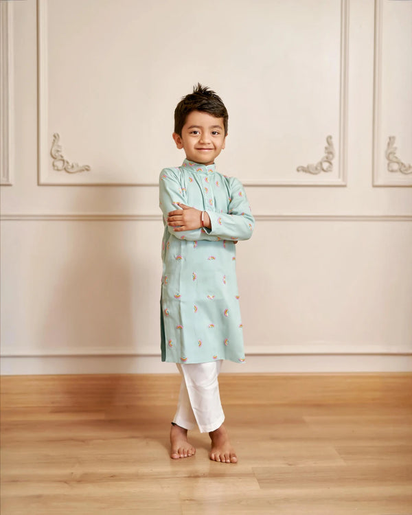 Hand Embroidered Rainbow Kurta With Pants
