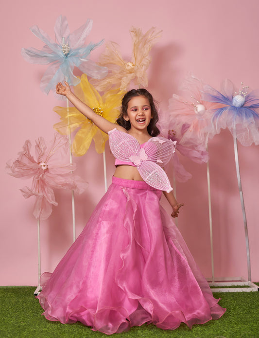 WIRED LEAVES STRUCTURED BLOUSE WITH ORGANZA SKIRT