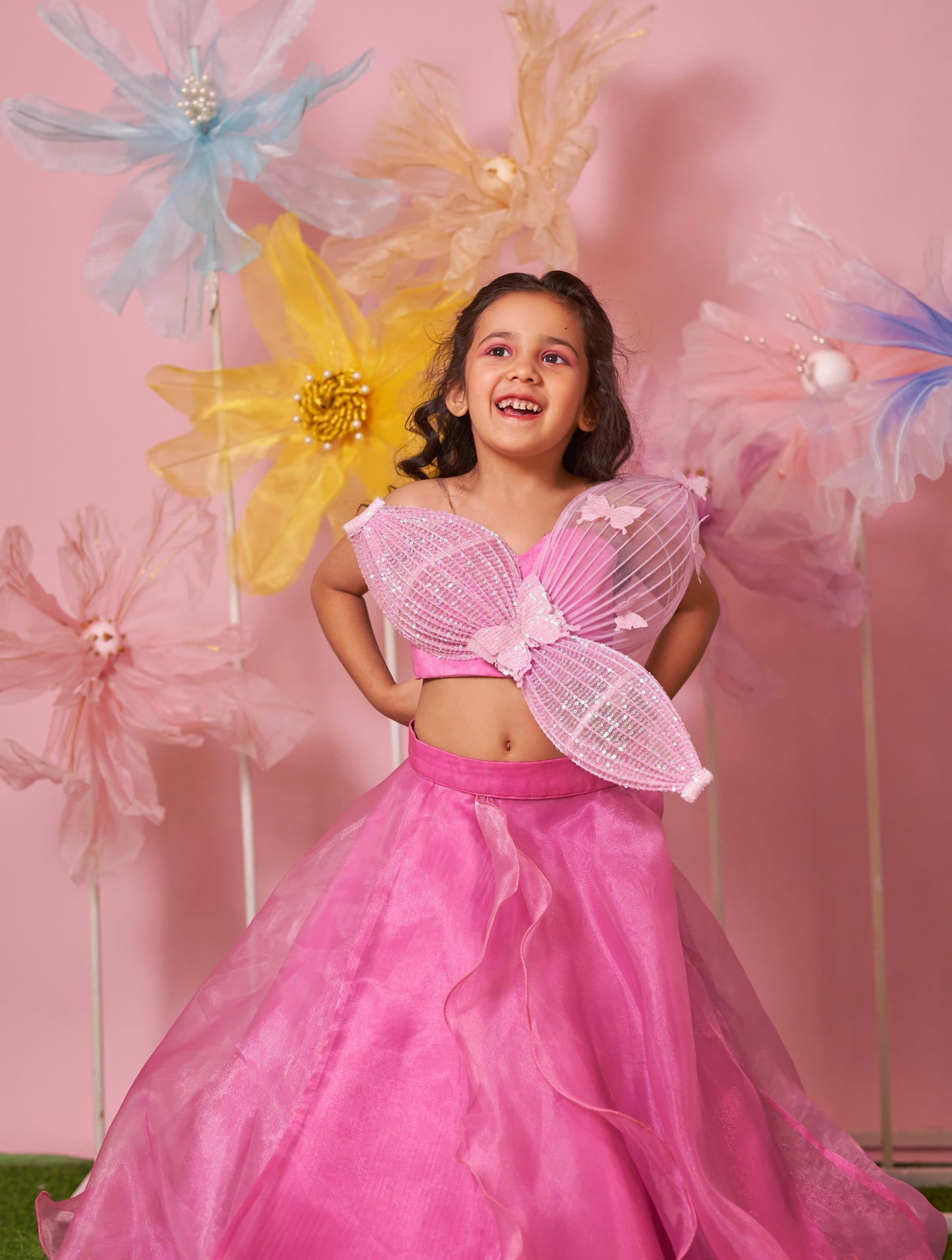 WIRED LEAVES STRUCTURED BLOUSE WITH ORGANZA SKIRT