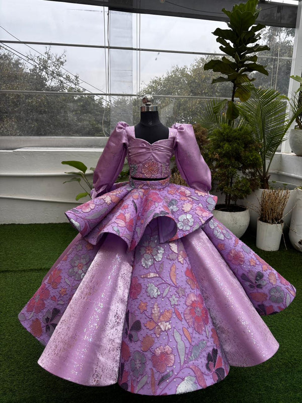 Purple Embroided Double Scallop lehenga