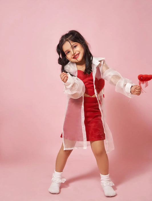 Plain organza dress with heart cutout tube inner and heart patchwork