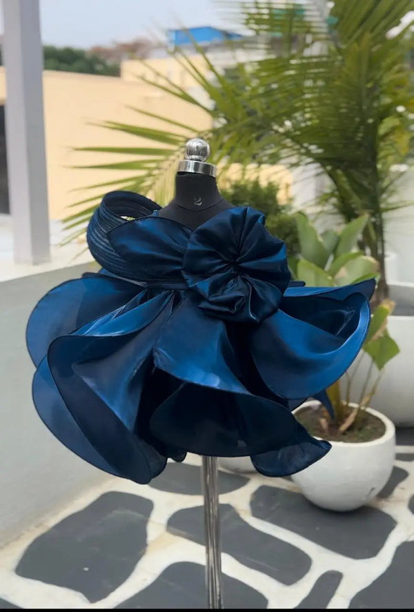 KNEE LENGTH TEAL BLUE PICO SKIRT WITH PETAL AND FLOWER