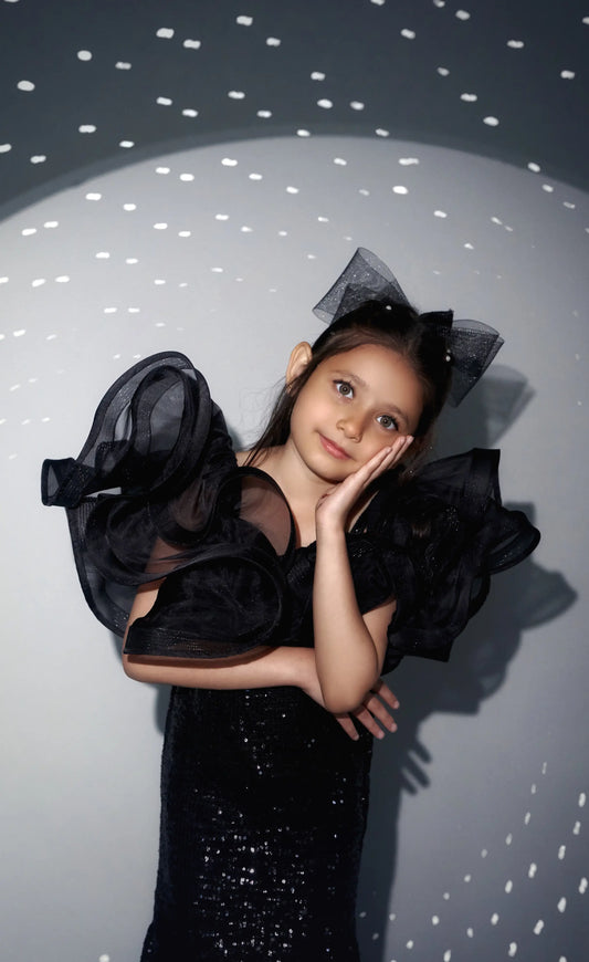 SHOW STOPPER - TAILBONE LONG TAIL WITH SEPERATE SEQUENCE LONG DRESS, AND DETACHABLE SLEEVES