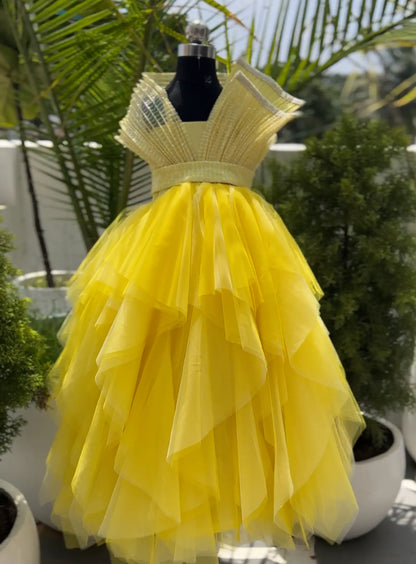 YELLOW ASSYMETRICAL RUFFLES WITH RING TOP