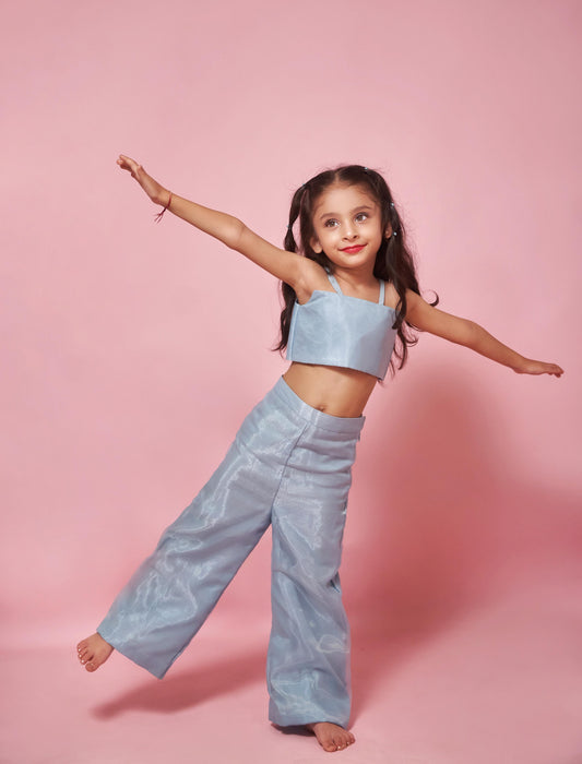 ORGANZA CO-ORD SET WITH HAND EMBROIDERED EVIL EYE PATCH AND TUBE INNER