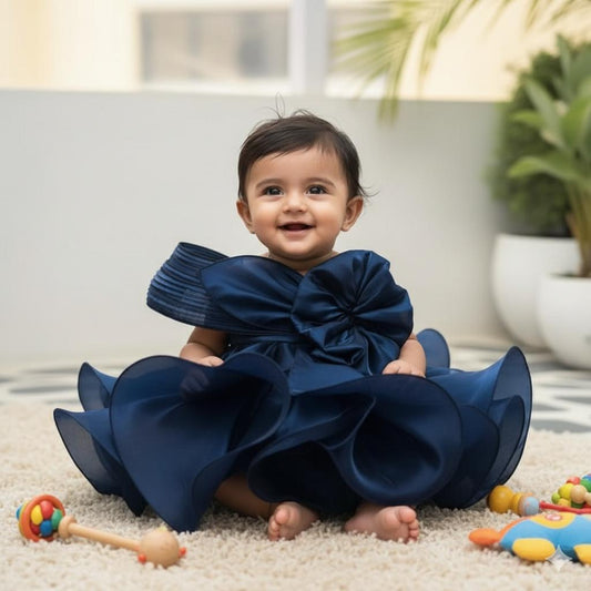 KNEE LENGTH TEAL BLUE PICO SKIRT WITH PETAL AND FLOWER