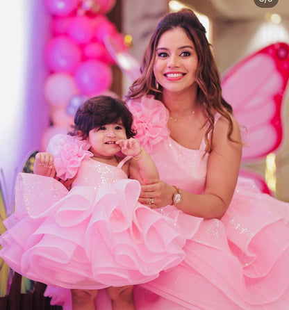 BABY PINK ROSE LAYERED DRESS