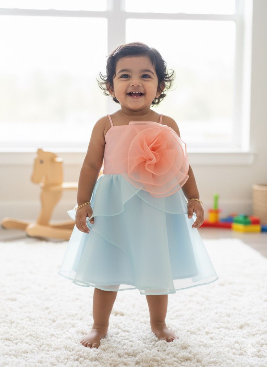 ORGANZA FLOWER BOSSOM WITH KNEE LENGTH PETAL SKIRT