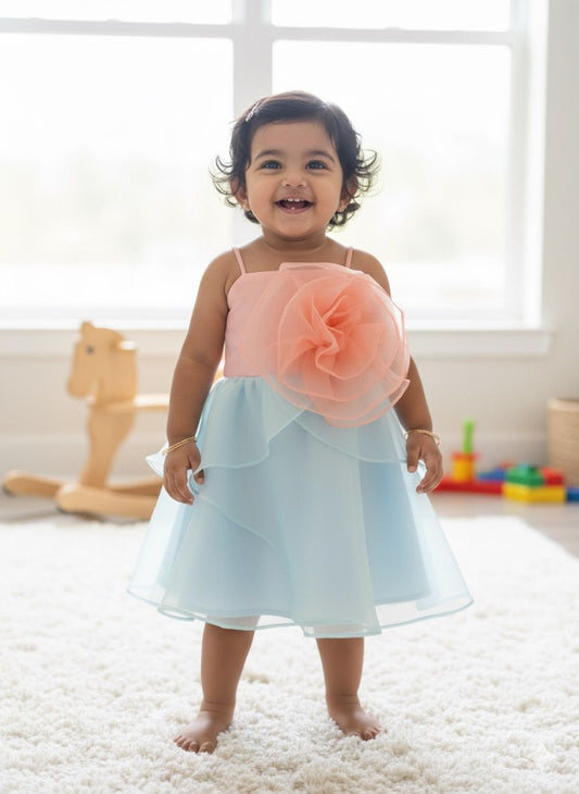 ORGANZA FLOWER BOSSOM WITH KNEE LENGTH PETAL SKIRT