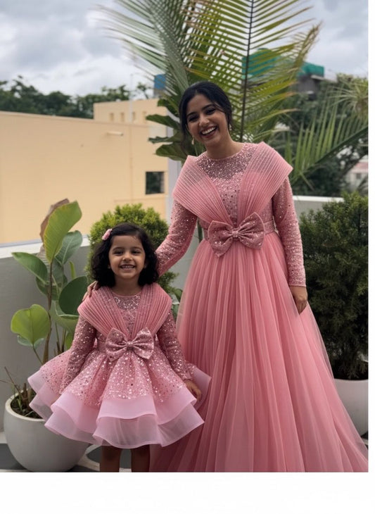 Peach Mom Daughter Duo Dress
