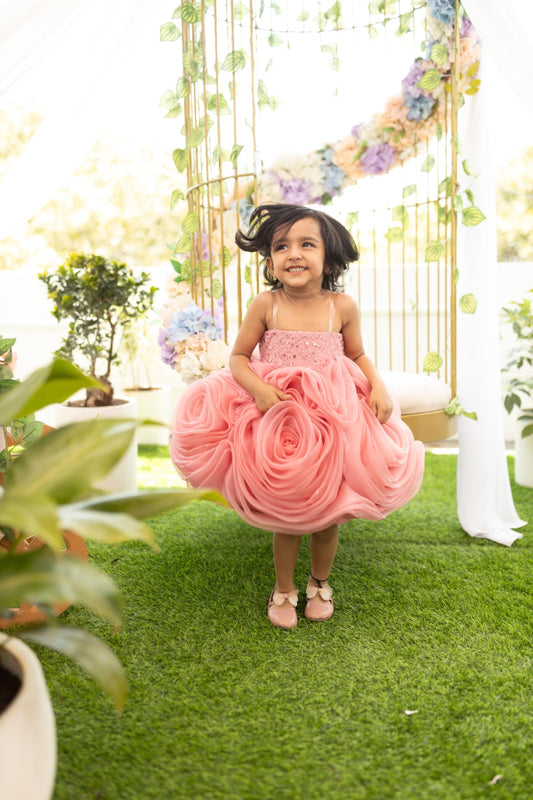 FLORAL PIECE- SEQUINS & PEARL BODY AND ORGANZA FLORAL SKIRT