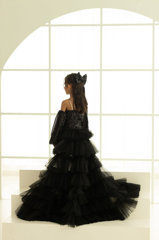 SHORT DRESS WITH RUFFELS SKIRT AND DETACHABLE SLEEVES