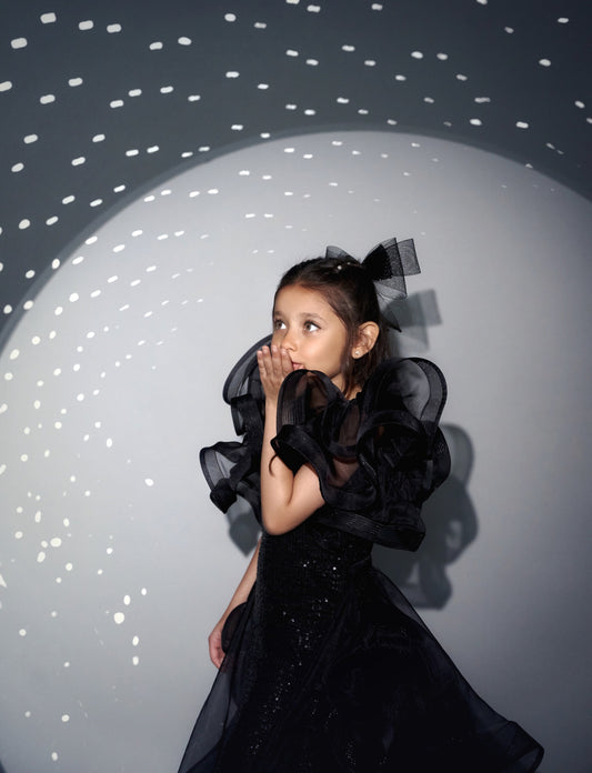 SHOW STOPPER - TAILBONE LONG TAIL WITH SEPERATE SEQUENCE LONG DRESS, AND DETACHABLE SLEEVES
