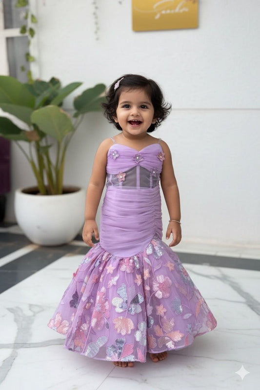 PURPLE RUCHED FLORAL BODYCON DRESS WITH CORSET STYLE BODICE