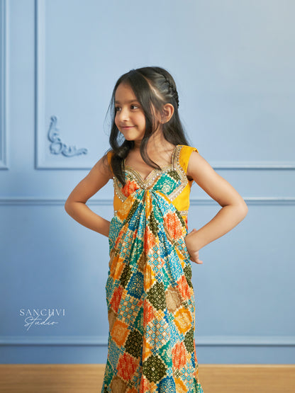 Teal & Orange Traditional Print Party Dress