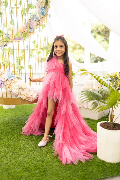 PINK FLAMINGO PIECE- ONE SHOULDER HIGH-LOW PIECE WITH A DETACHABLE BELT