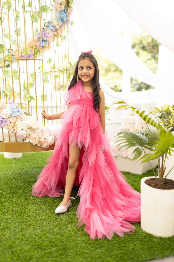 PINK FLAMINGO PIECE- ONE SHOULDER HIGH-LOW PIECE WITH A DETACHABLE BELT