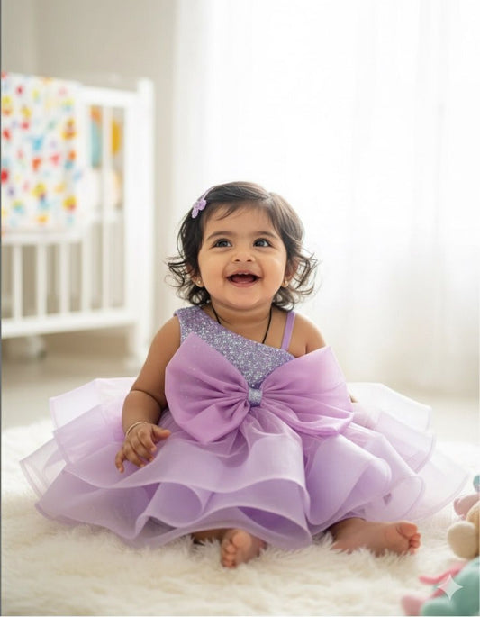 PURPLE ONE SHOULDER PIECE WITH TAILBONE SKIRT AND BIG BOW